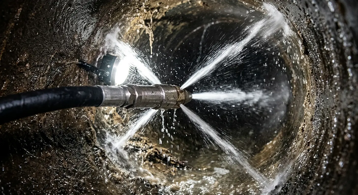 High-pressure hydro jetting nozzle cleaning sewer pipe for Storm Drain Cleaning in La Porte